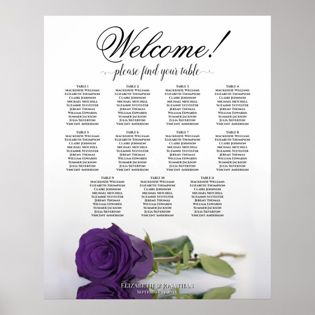 Affiche Plan de table de mariage Rose Violet Royal 11 tabl (Devant)