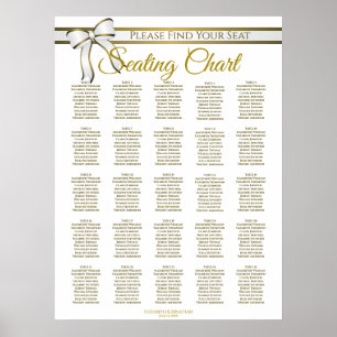 Affiche Plan de table de mariage ruban blanc et or 25 tabl