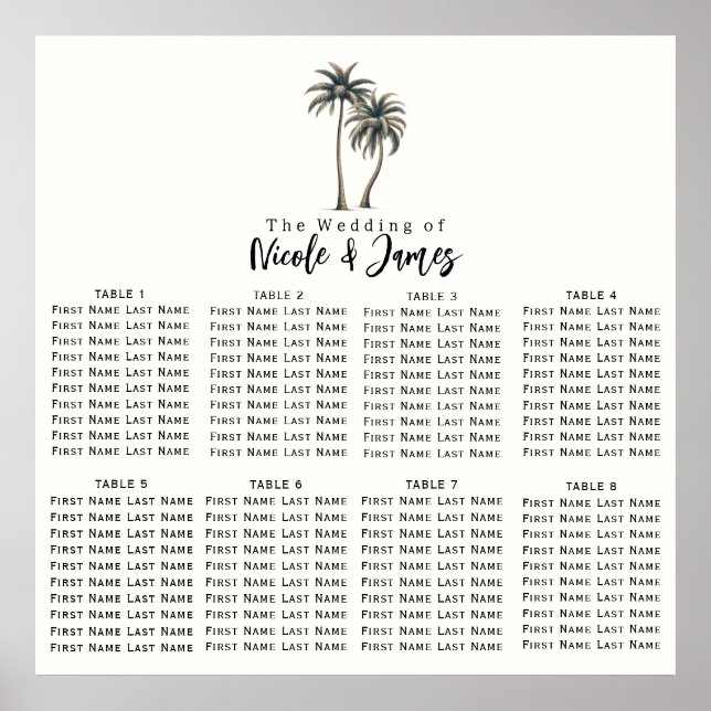 Affiche Plan de table de mariage rustique avec palmiers tr (Devant)