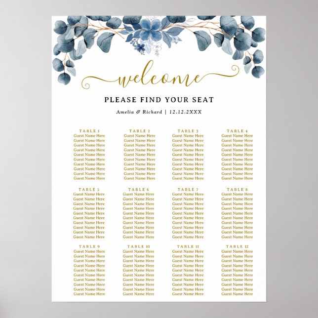 Affiche Plan de table de mariage Rustique avec verdure (Devant)