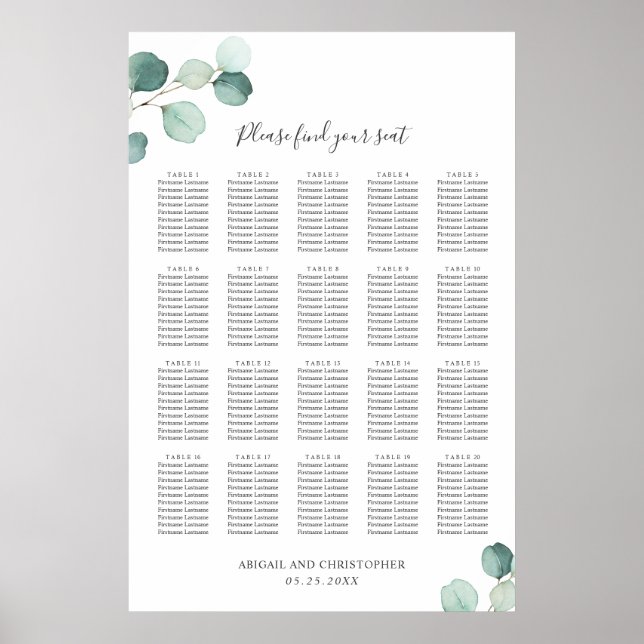Affiche Plan de table de mariage rustique avec verdure d'e (Devant)
