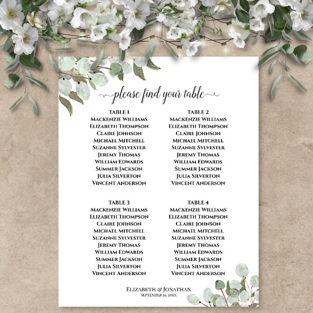 Affiche Plan de table de mariage rustique eucalyptus 4 tab (In Situ on Wall with Decorations)