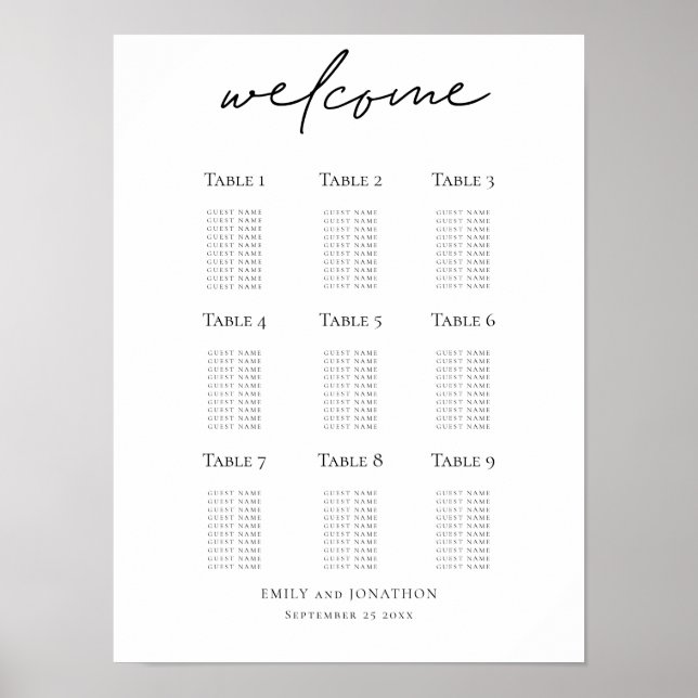 Affiche Plan de table de mariage Script de bienvenue impri (Devant)