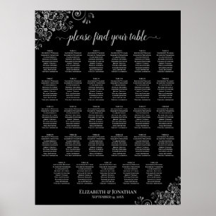 Affiche Plan de table de mariage Silver Curls Noir 29