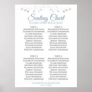 Affiche Plan de table de mariage simple 4 tables Bleu & Gr