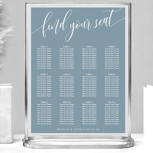 Affiche Plan de table de mariage simple bleu poussiéreux