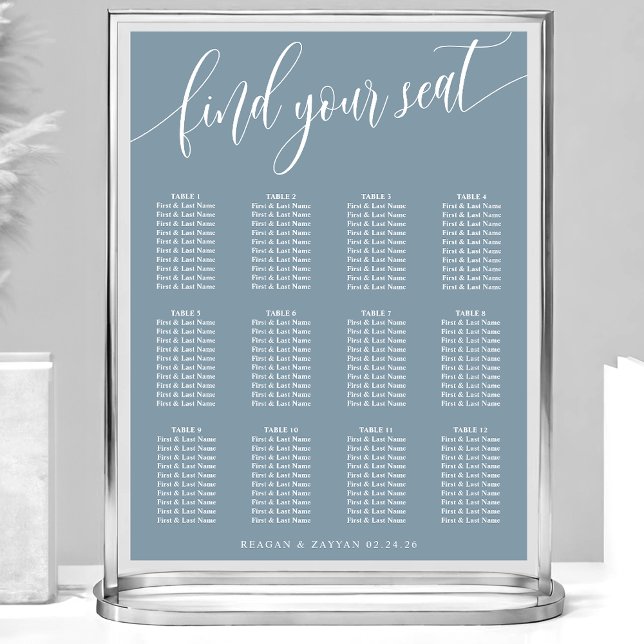Affiche Plan de table de mariage simple bleu poussiéreux (Créateur téléchargé)