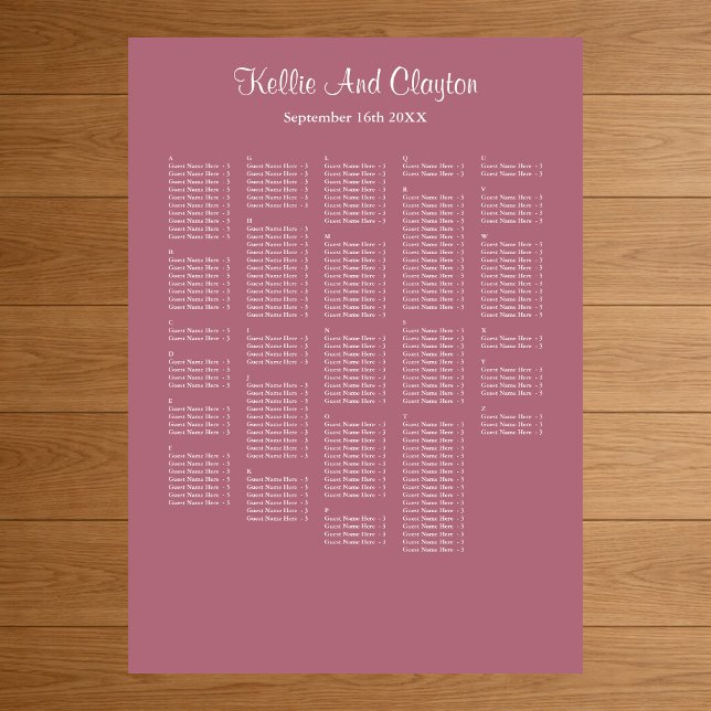 Affiche Plan de table de mariage simple bordeaux 250 (Créateur téléchargé)