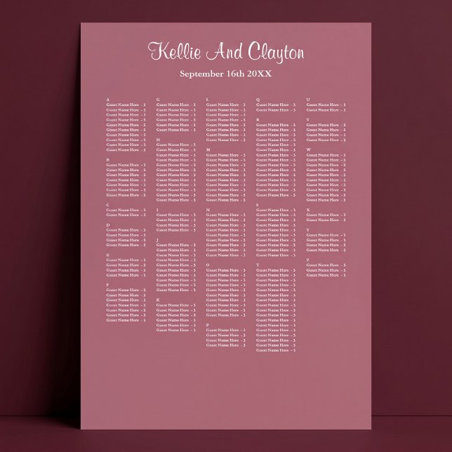 Affiche Plan de table de mariage simple bordeaux 250 (Créateur téléchargé)