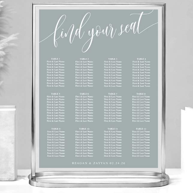 Affiche Plan de table de mariage simple Dusty Sage (Créateur téléchargé)