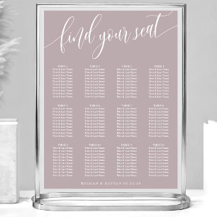 Affiche Plan de table de mariage simple lavande poussiéreu