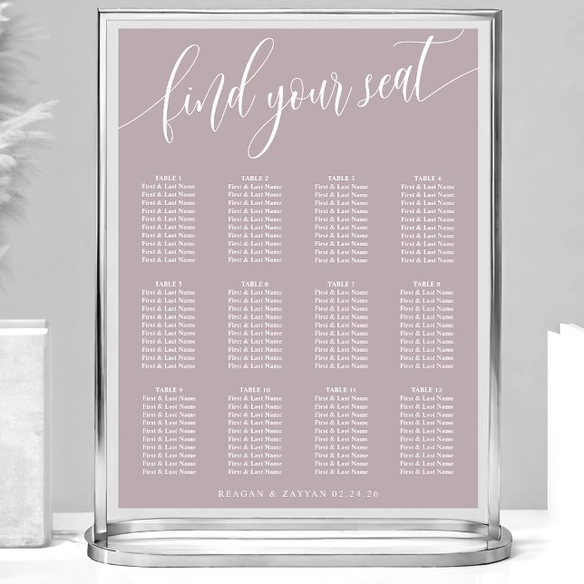 Affiche Plan de table de mariage simple lavande poussiéreu (Créateur téléchargé)