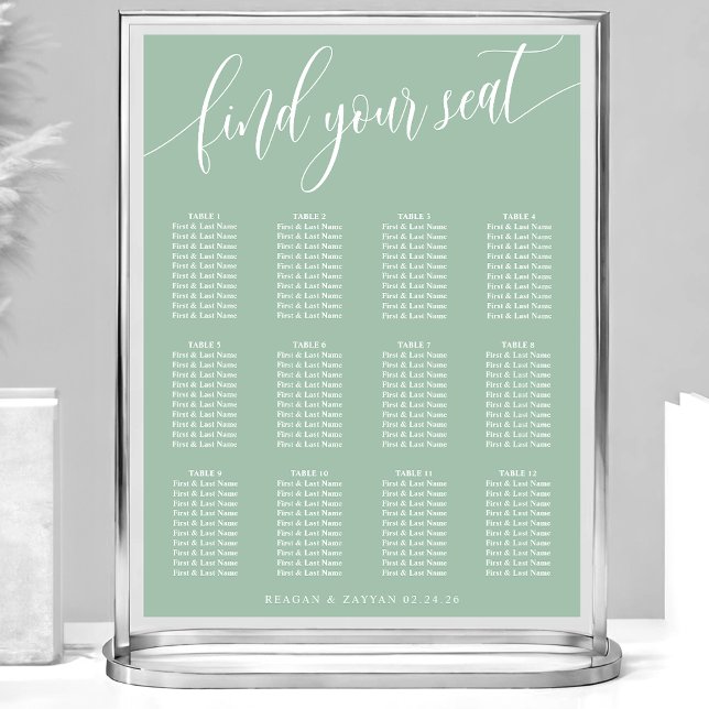 Affiche Plan de table de mariage simple Menthe poussiéreus (Créateur téléchargé)