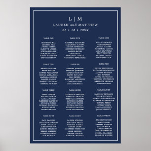 Affiche Plan de table de mariage simple monogramme bleu ma