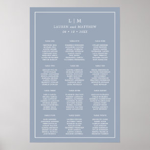 Affiche Plan de table de mariage simple monogrammé bleu po