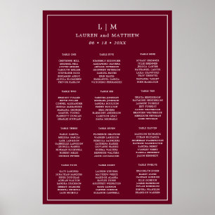 Affiche Plan de table de mariage simple monogramme de Bour