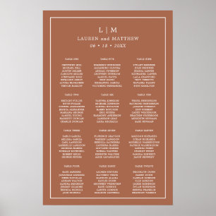 Affiche Plan de table de mariage simple monogramme en terr