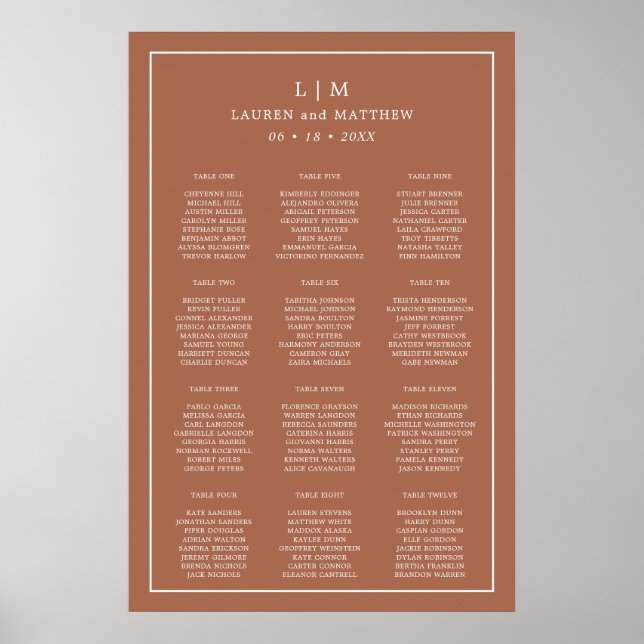 Affiche Plan de table de mariage simple monogramme en terr (Devant)