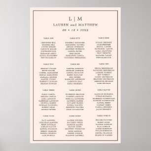 Affiche Plan de table de mariage simple monogramme rose pâ