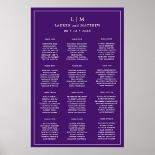 Affiche Plan de table de mariage simple monogramme violet