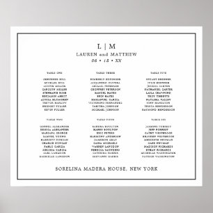 Affiche Plan de table de mariage simple noir et blanc