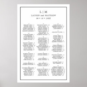 Affiche Plan de table de mariage simple noir et blanc