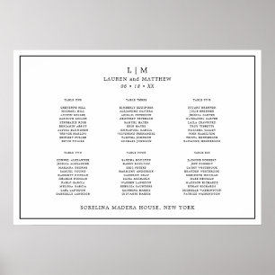 Affiche Plan de table de mariage simple noir et blanc