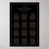 Plan de table de mariage simple noir et or