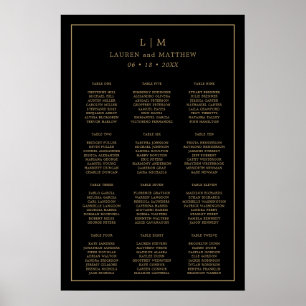 Affiche Plan de table de mariage simple noir et or