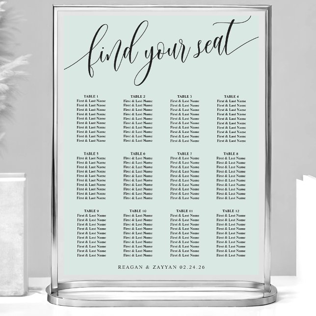 Affiche Plan de table de mariage simple Pastel Mint (Créateur téléchargé)