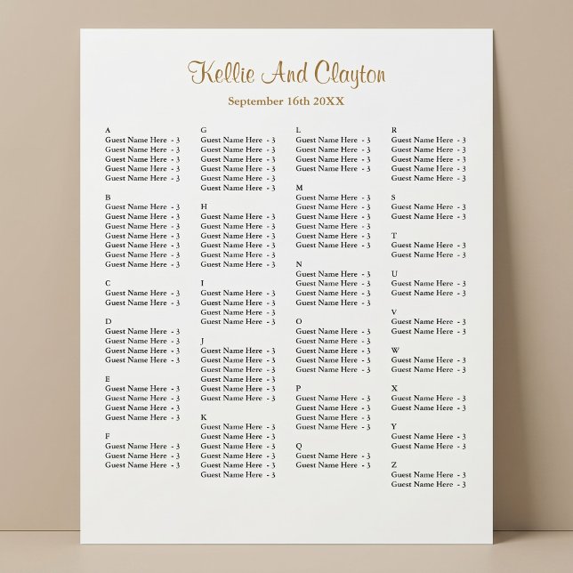 Affiche Plan de table de mariage simple pour 130 personnes (Créateur téléchargé)