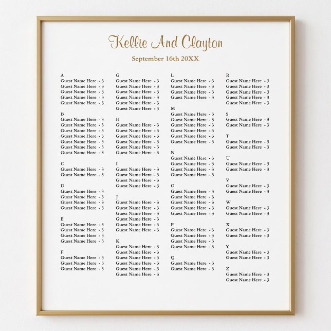 Affiche Plan de table de mariage simple pour 130 personnes (Créateur téléchargé)