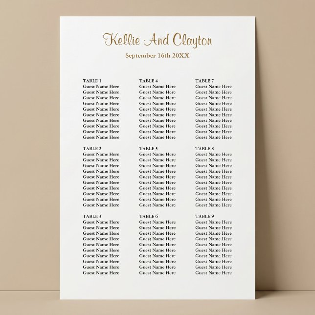 Affiche Plan de table de mariage simple pour 90 personnes (Créateur téléchargé)