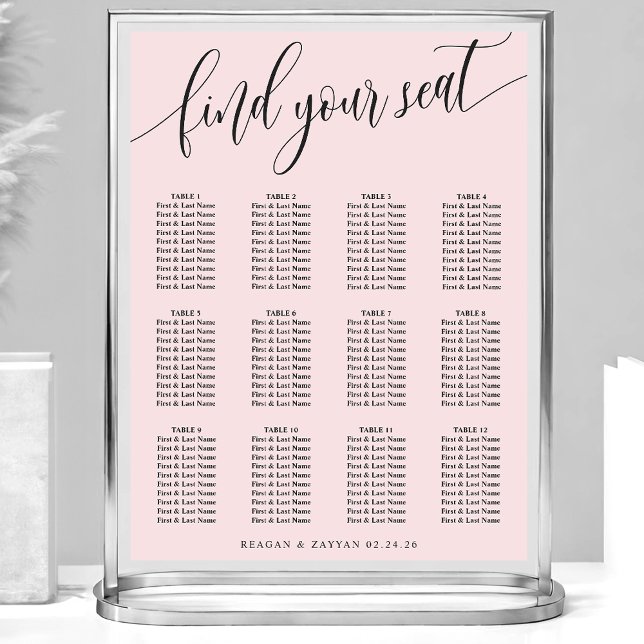Affiche Plan de table de mariage simple rose blush (Créateur téléchargé)