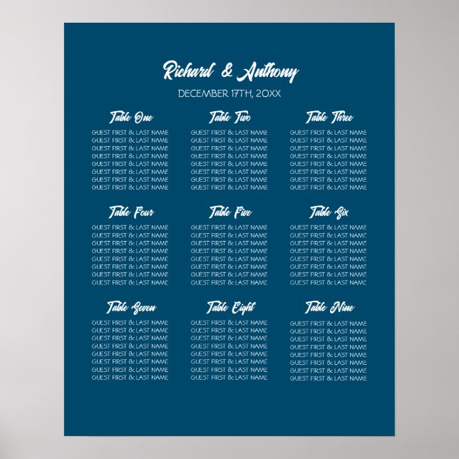 Affiche Plan de table de mariage simplement moderne et ten (Devant)