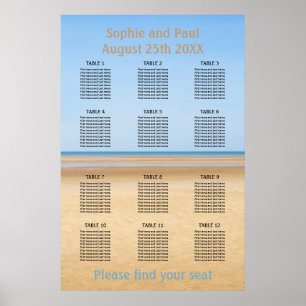 Affiche Plan de table de mariage sur la plage avec 12 tabl