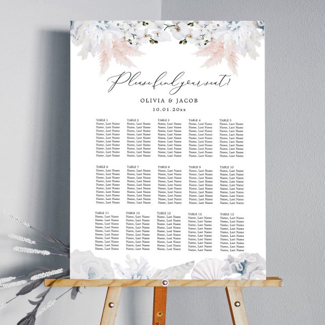 Affiche Plan de table de mariage sur la plage bleu poussié (Créateur téléchargé)