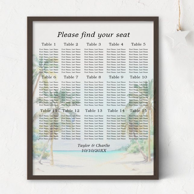 Affiche Plan de table de mariage sur la plage tropicale 15 (Créateur téléchargé)
