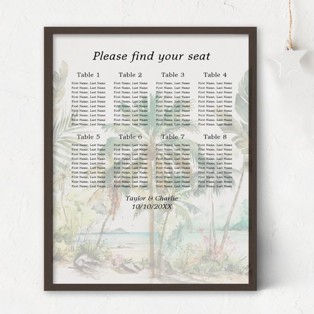 Affiche Plan de table de mariage sur la plage tropicale 8  (Créateur téléchargé)