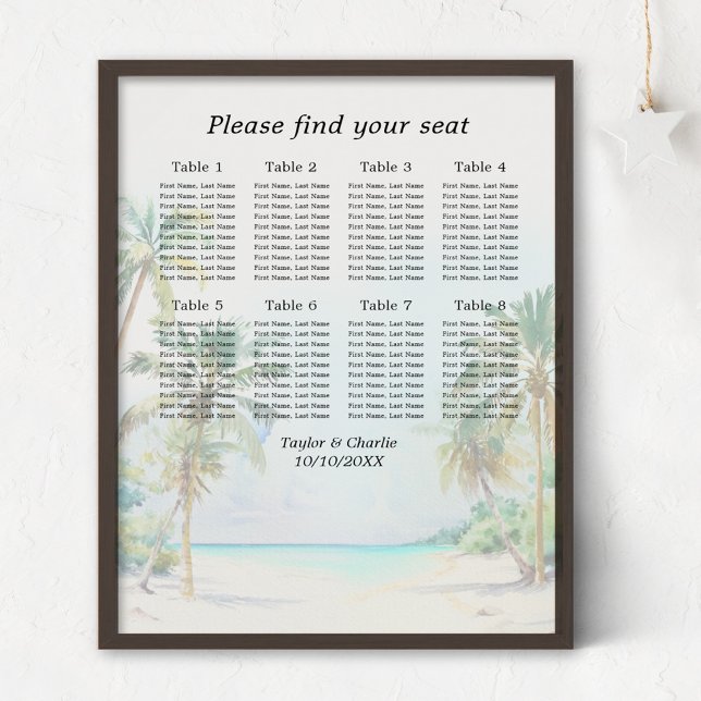 Affiche Plan de table de mariage sur la plage tropicale 8  (Créateur téléchargé)