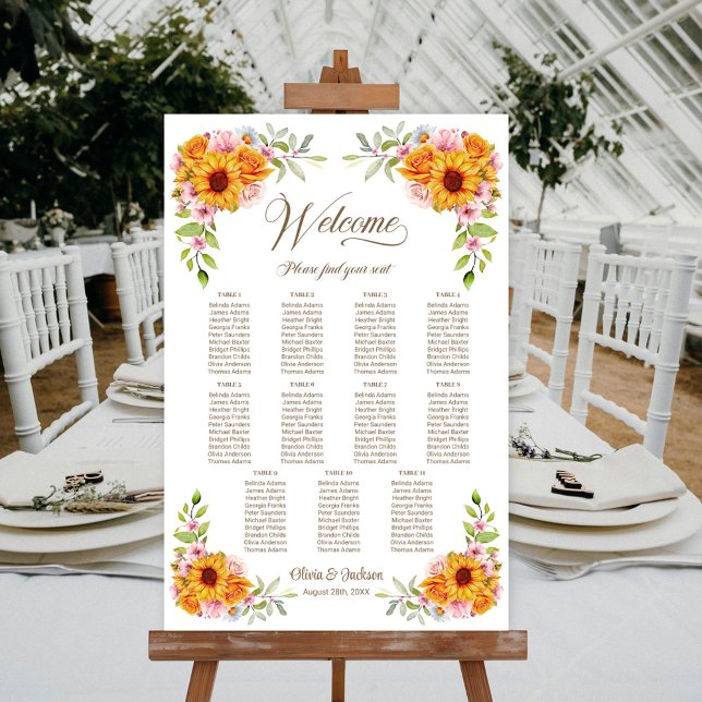 Affiche Plan de table de mariage Tournesol 11 tables (Créateur téléchargé)