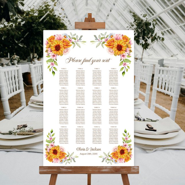 Affiche Plan de table de mariage Tournesol 16 tables (Créateur téléchargé)