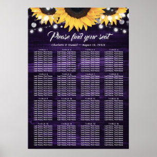 Affiche Plan de table de mariage Tournesol Violet 16