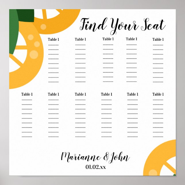 Affiche Plan de table de mariage Tranches de citron audaci (Devant)