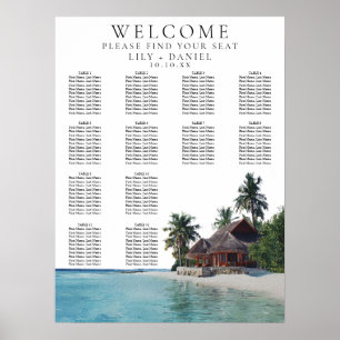 Affiche Plan de table de mariage tropical à l'aquarelle su