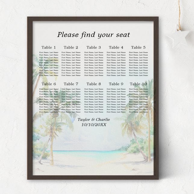 Affiche Plan de table de mariage Tropical Beach 10 tables (Créateur téléchargé)