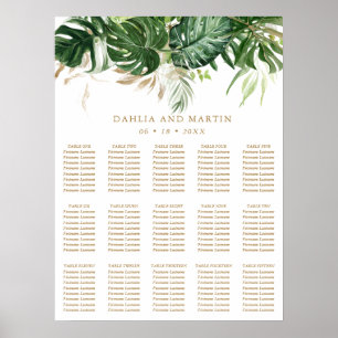 Affiche Plan de table de mariage tropical élégant moderne