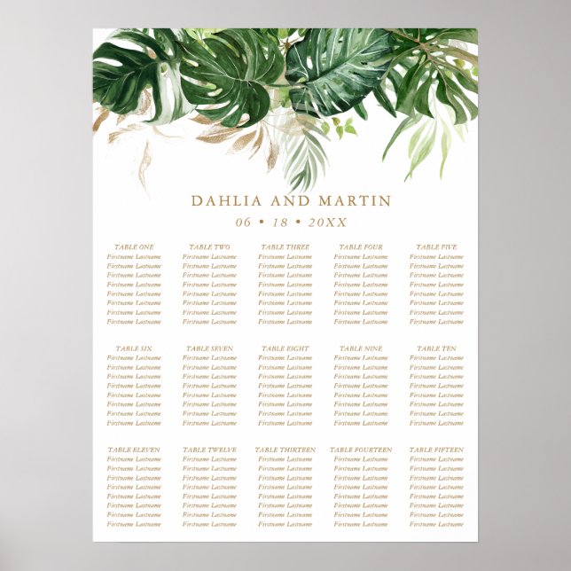 Affiche Plan de table de mariage tropical élégant moderne  (Devant)