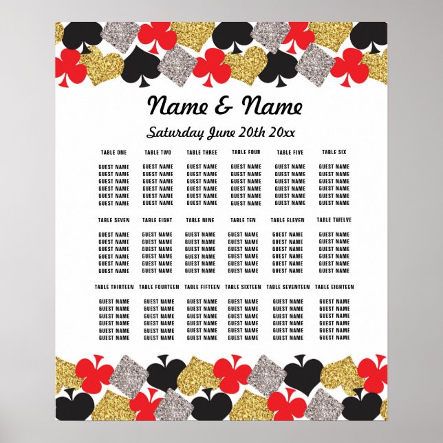 Affiche Plan de table de mariage Vegas Casino pour 18 tabl (Devant)