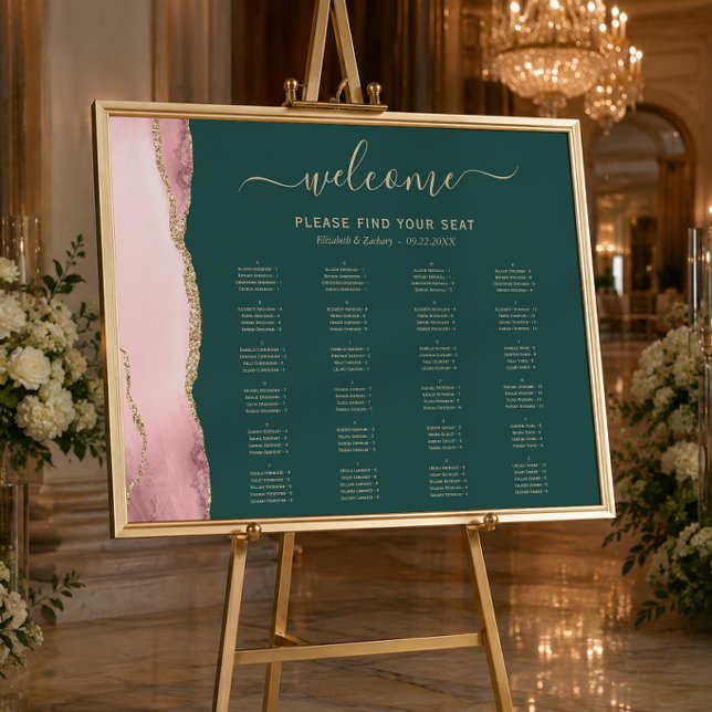 Affiche Plan de table de mariage Vert émeraude Agate Or ro (Créateur téléchargé)